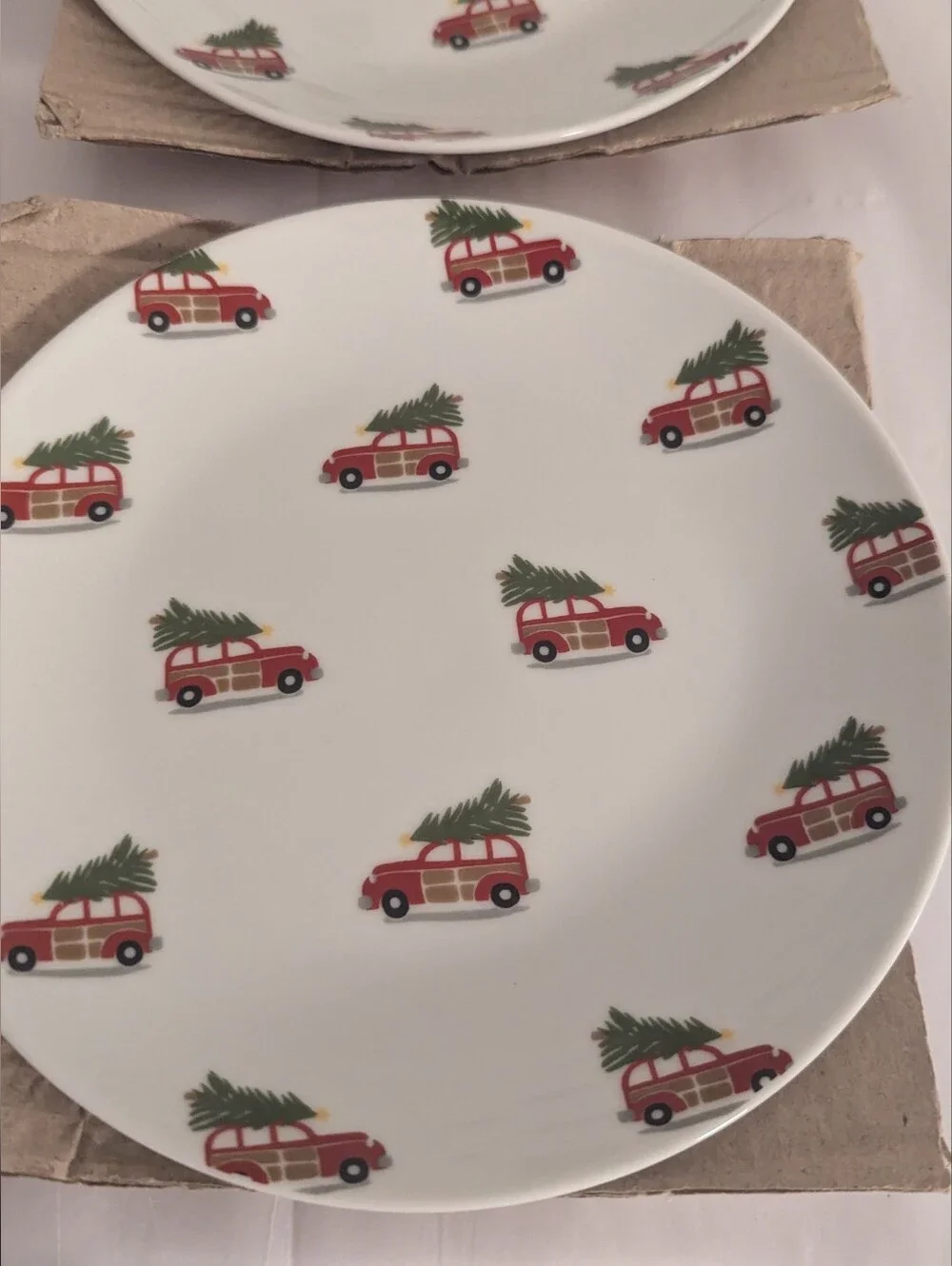 Pottery Barn Woody Car with tree on top Appetizer Plates 7